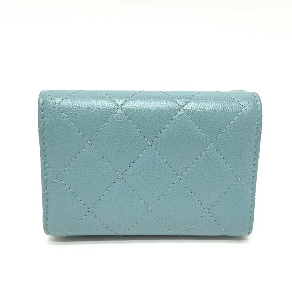 CHANEL Blue Leather Logo Wallet